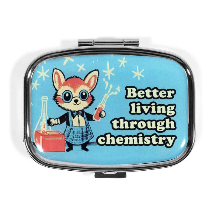 Bad Betty Greeting Co. - Wholesale Pill Organizer - Better Living Through Chemistry - Cute Metal Pill Box