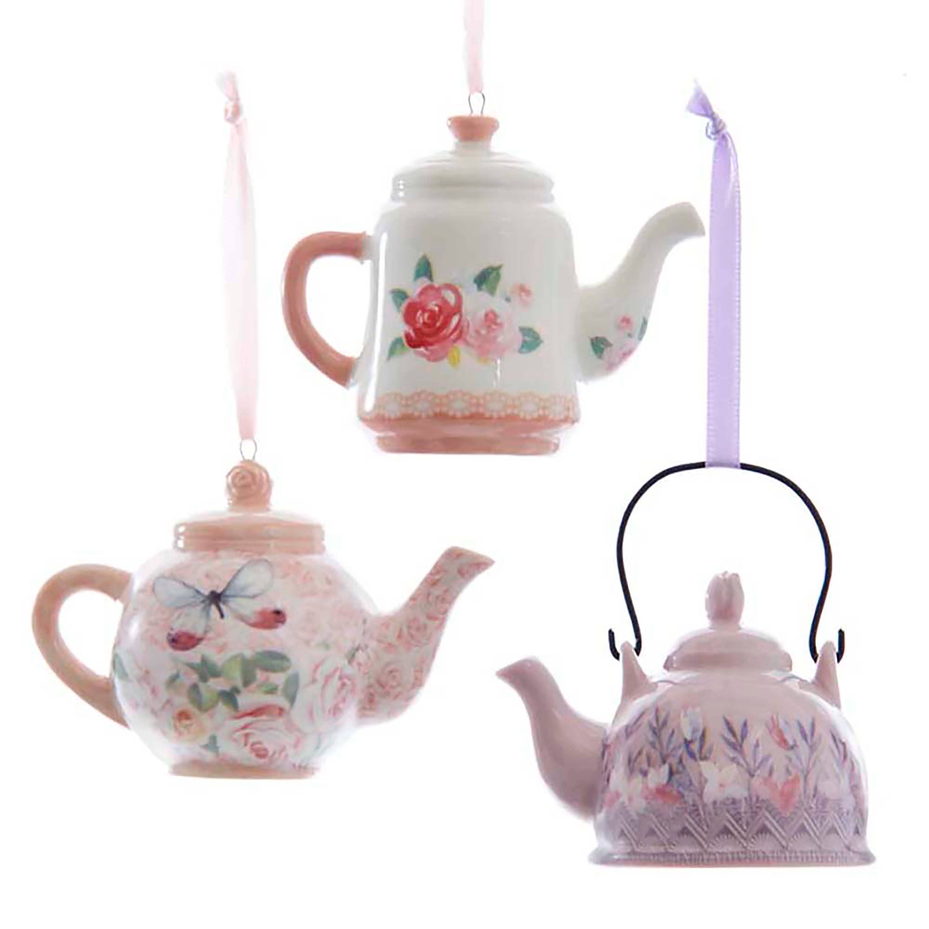 Kurt S. Adler, Inc. - Wholesale Ornament Set - 2.5-3"BLSH PNK/W/LAV TEAPOT ORNAMENT 3/A1