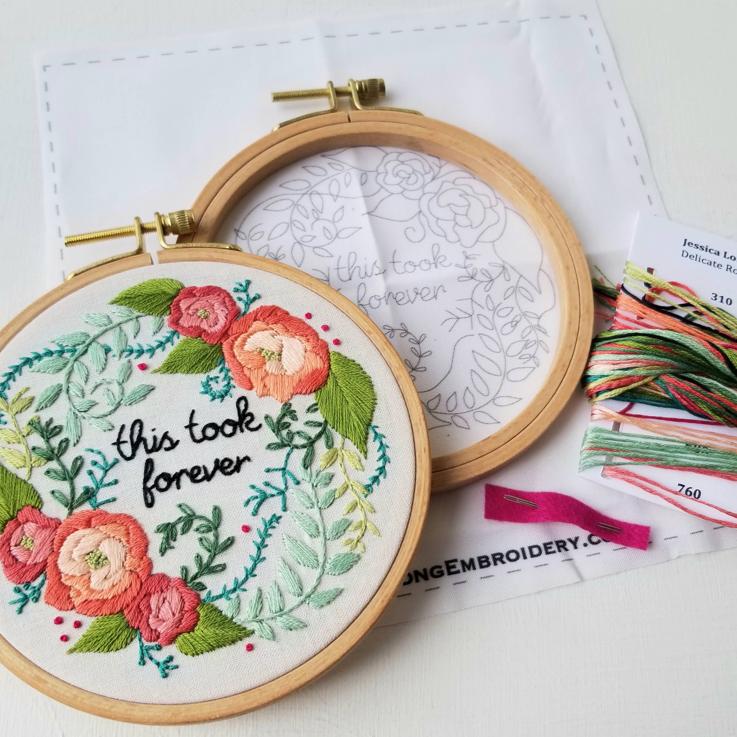 Jessica Long Embroidery - Wholesale Embroidery/Cross Stitch Supplies - Delicate Roses Beginner Embroidery Kit1