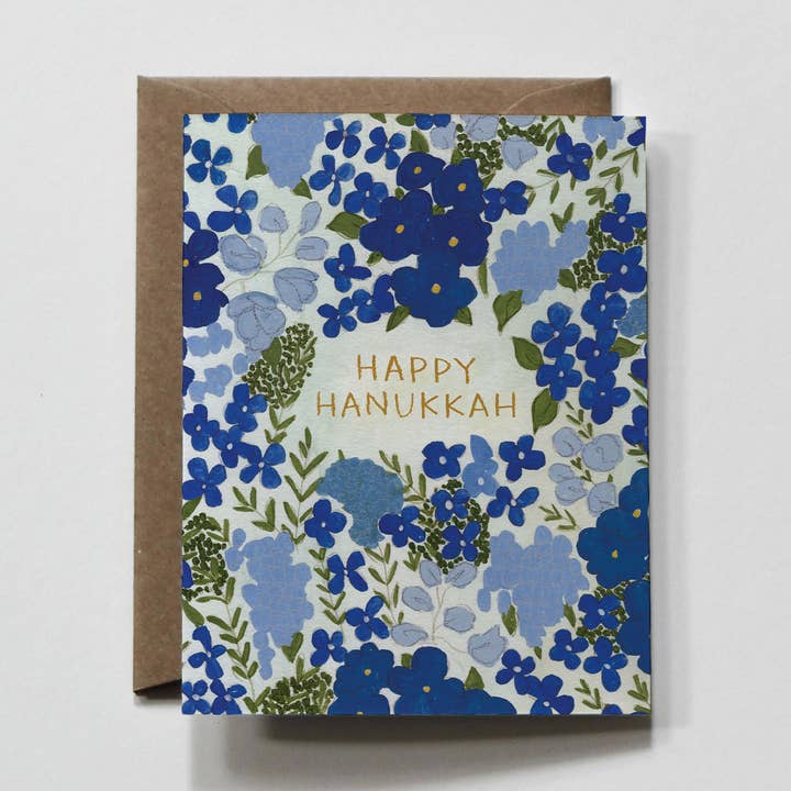 Blue Hanukkah | Floral Jewish Hanukkah Greeting Card for wholesale by everglow handmade