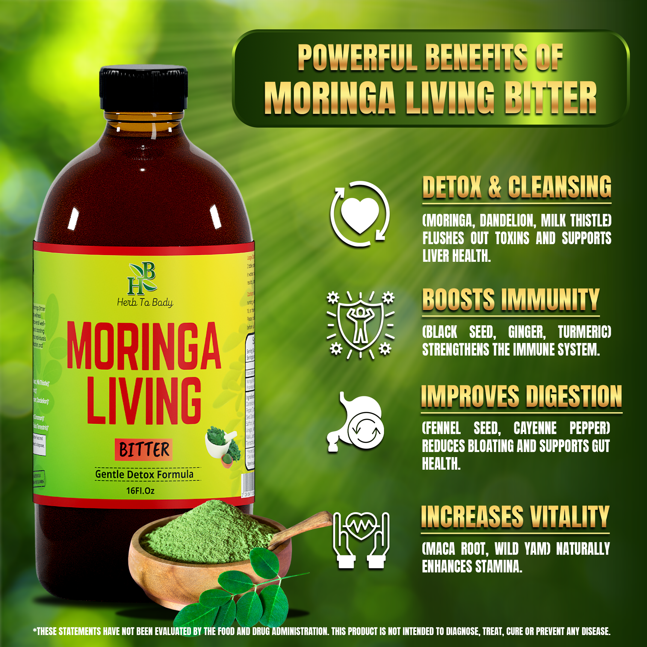 Herb To Body - Wholesale Oral supplement/vitamin - Moringa Living Bitter 16oz | Plant Based Liquid Superfood4