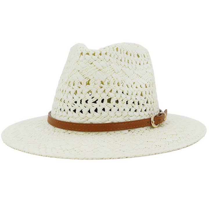 ACCITY - Wholesale Straw Hat - Women's - BROWN BELT VENTED SUMMER STRAW SUN HAT_CWAH062-B20315