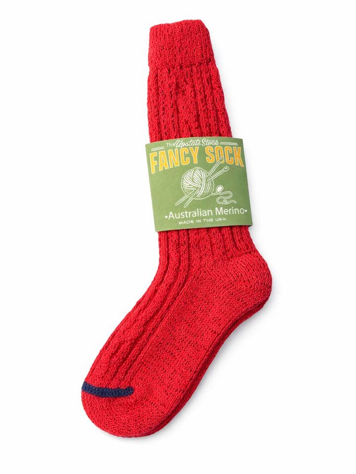 The Fancy Sock-Australian Merino and Recycled P.E.T-TRUE RED for wholesale by Upstate Stock