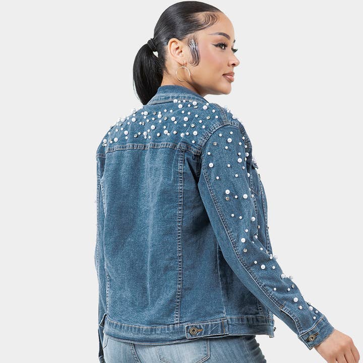 Sensibling Corp. - Wholesale Denim Jacket - Women's - Pearl Bling Denim Jacket
2