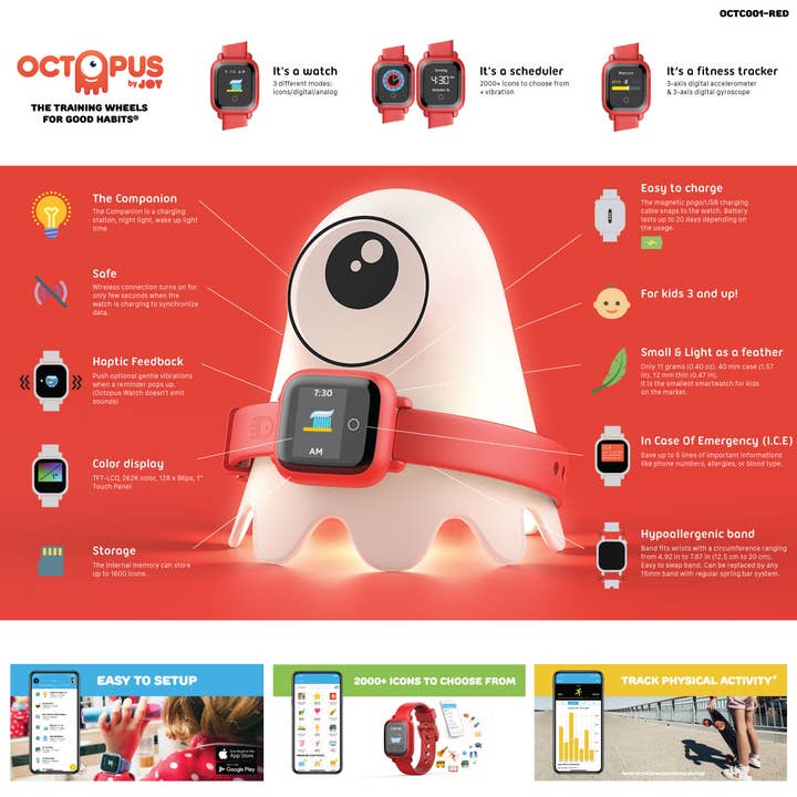 Octopus (by JOY Familytech) - Vendita all'ingrosso Orologio da polso - Bambini - Octopus Watch v2 + compagno (stazione di ricarica/luce notturna)3