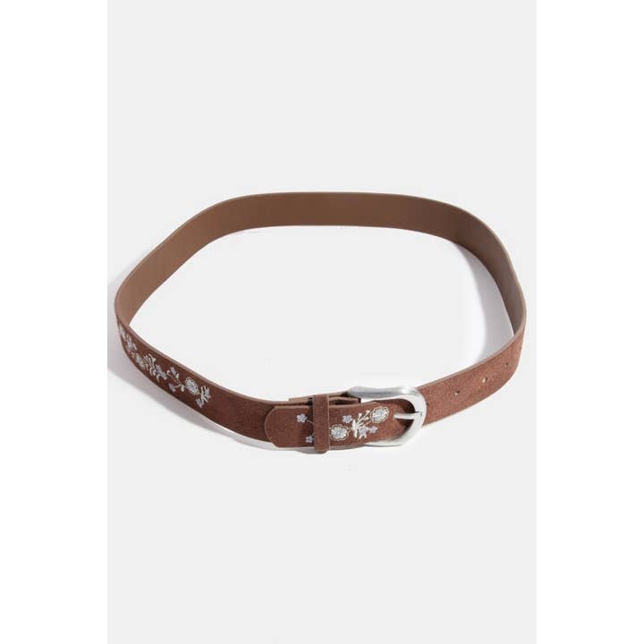 Collections by Fame Accessories - Wholesale Belt - Women's - Soft Floral Embroidered Vegan Leather Belt1