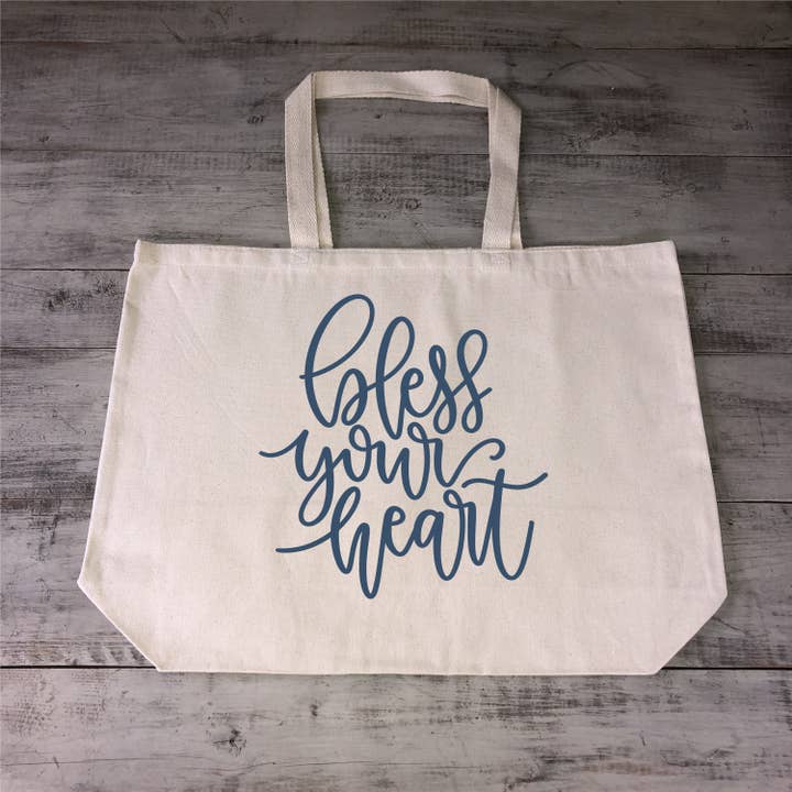 Bless Your Heart Tung bomulds Jumbo lærred genanvendelig taske for engroshandel hos by BellaBlue