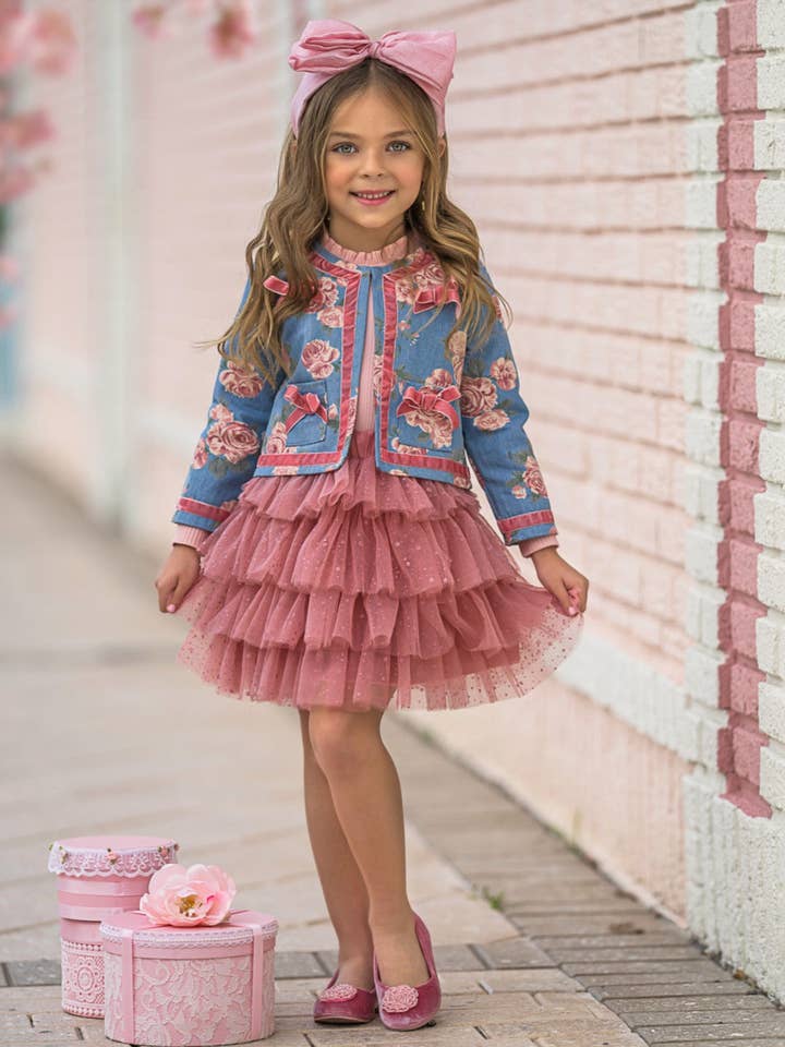 Floral Blazer w/ Pink Tiered Tutu Skirt Set for wholesale on Faire