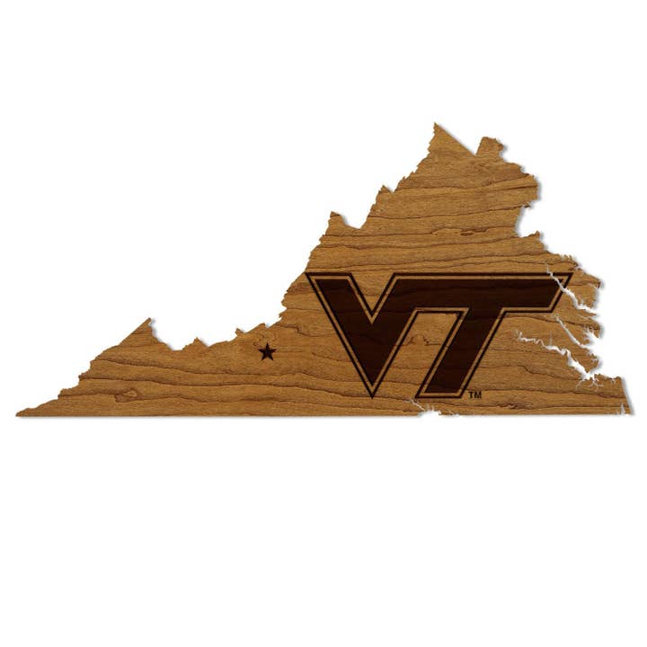 Virginia Tech VT on State Wall Hanging - Crafted from Cherry and Maple Wood - Virginia Tech Hokies for wholesale by LazerEdge