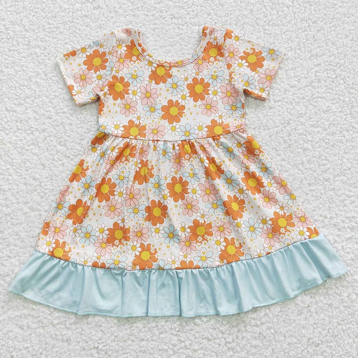 Baby Girls Flowers Ruffle Knee Length Dresses for wholesale by Aier Wholesale