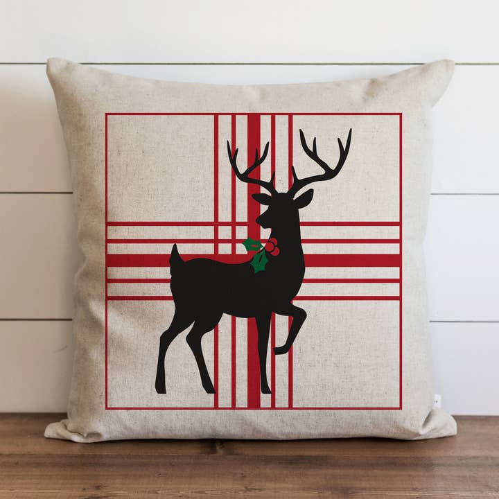 Plaid Reindeer Pillow Cover for wholesale by Porter Lane Home