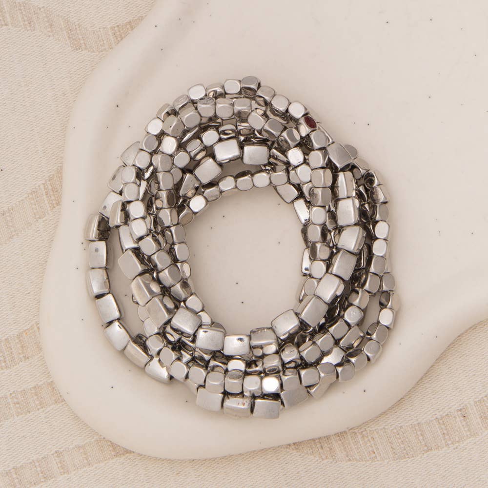 SP Sophia Collection - Wholesale Jewelry Set - Metallic Cube Nugget Bead Bracelet Stack0