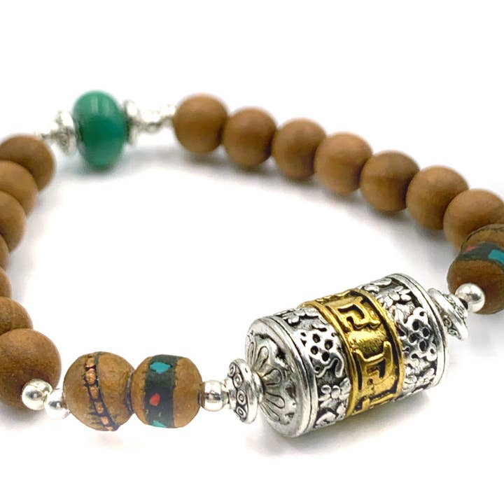 Peace Love Bling - Wholesale Beaded Bracelet - Compassion Sandalwood & Prayer Wheel Mala Bracelet