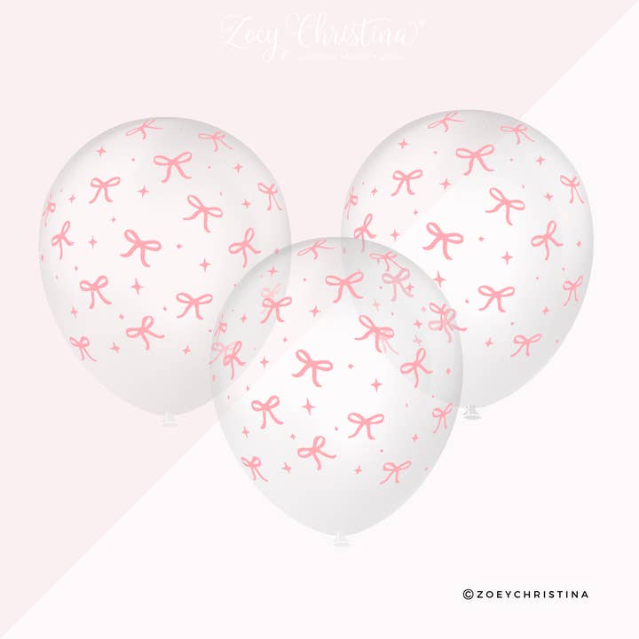 Zoey Christina - Vendita all'ingrosso A palloncino - Palloncini in Lattice Trasparente con Fiocco Rosa – Festa Coquette (Confezione da 25)2
