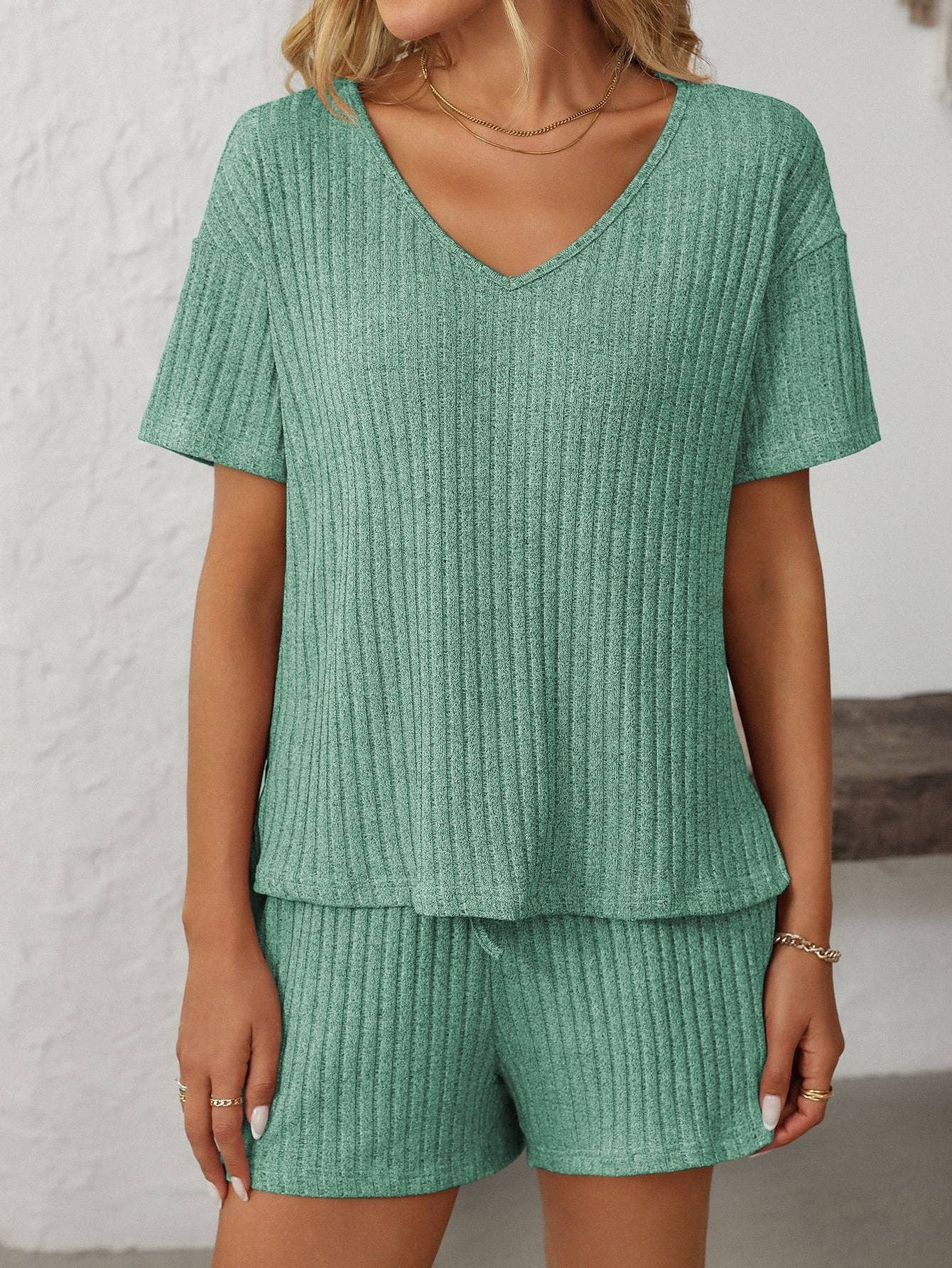 Lovesoft - Wholesale Lounge Set - Women's - Solid Color Ribbed Short-Sleeve Pajama Loungewear Set9