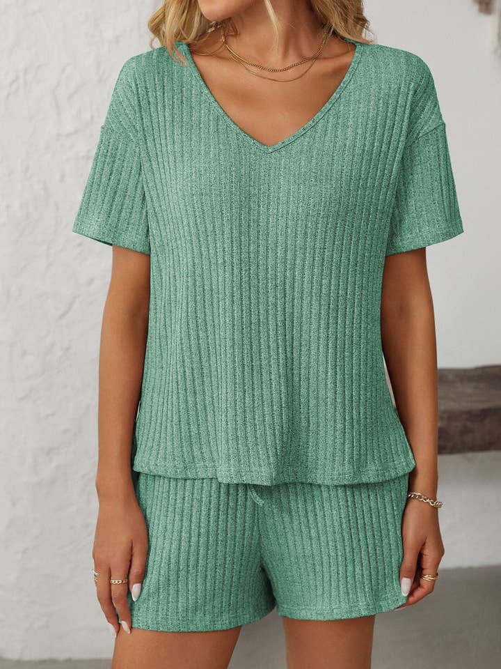 Lovesoft - Wholesale Lounge Set - Women's - Solid Color Ribbed Short-Sleeve Pajama Loungewear Set9