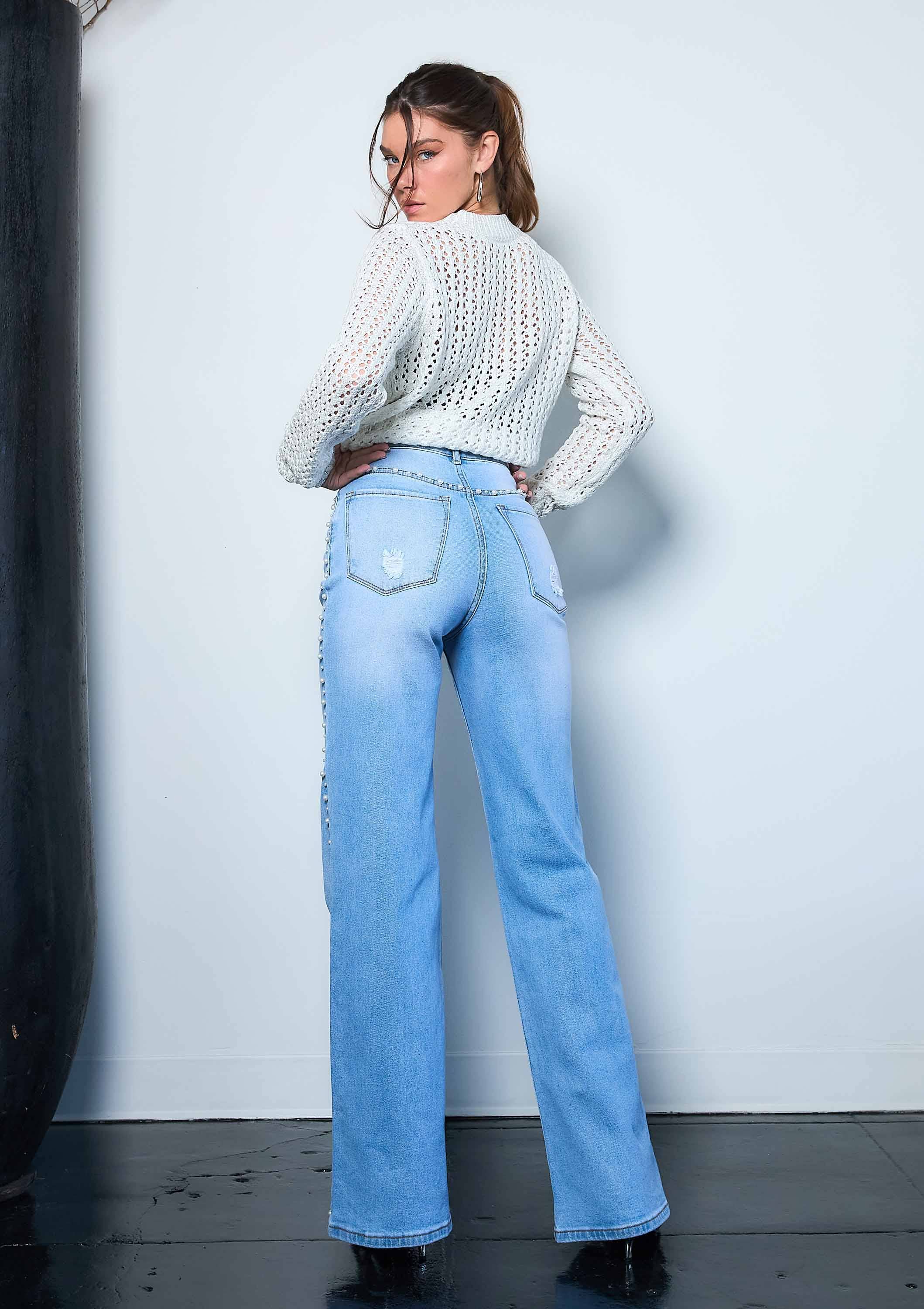 Light Stone Pearl High-Rise Wide Leg Jeans for wholesale on Faire6