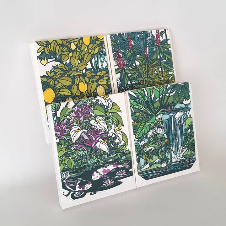 Little Green - Wholesale Stationery/Notecard Set - Assorted Tropical Blank Note Card Set of 8 / Fine Art Greeting Cards1