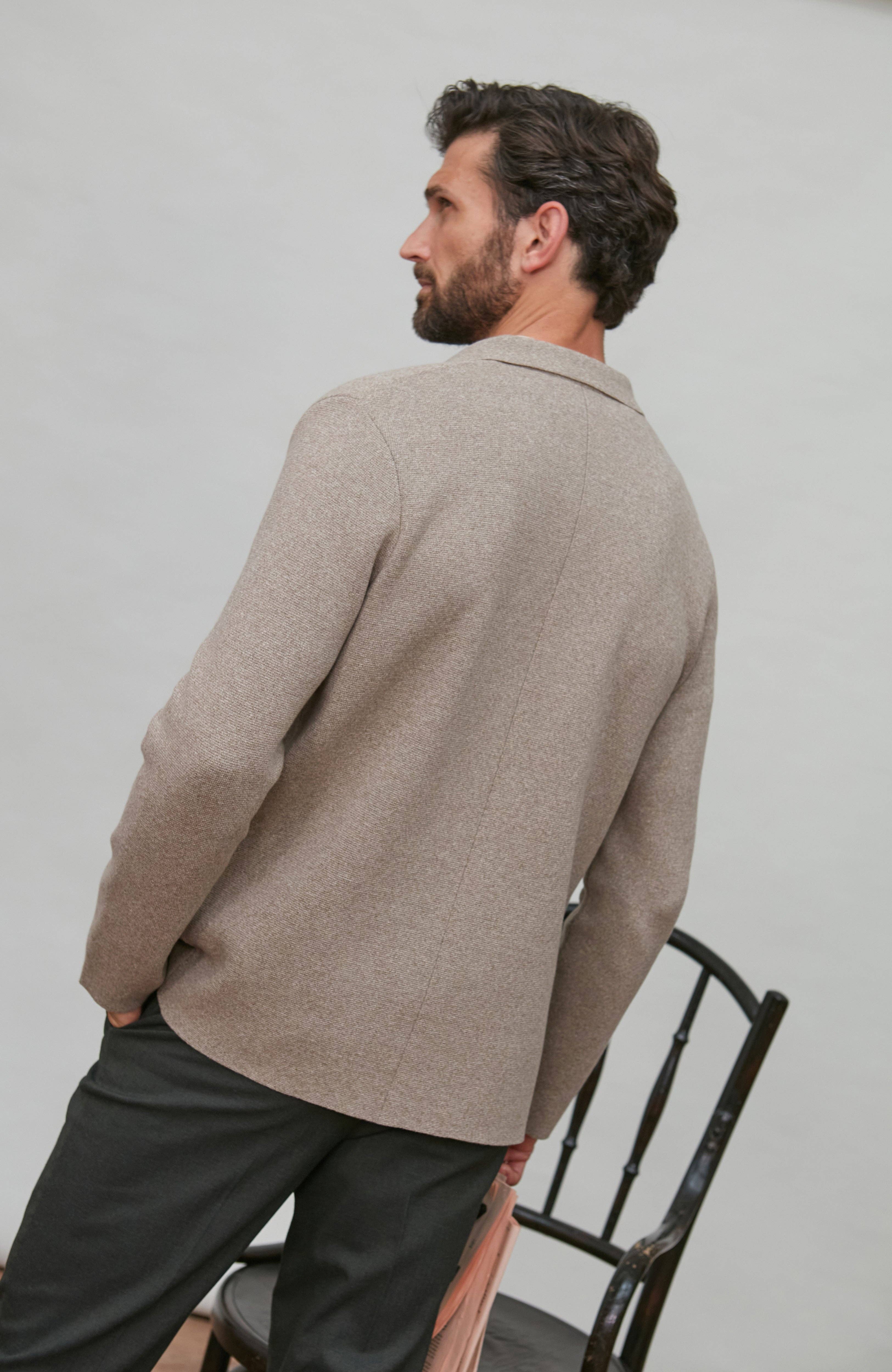 Mens Lightweight Jaspe Cotton Knitted Blazer for wholesale on Faire5