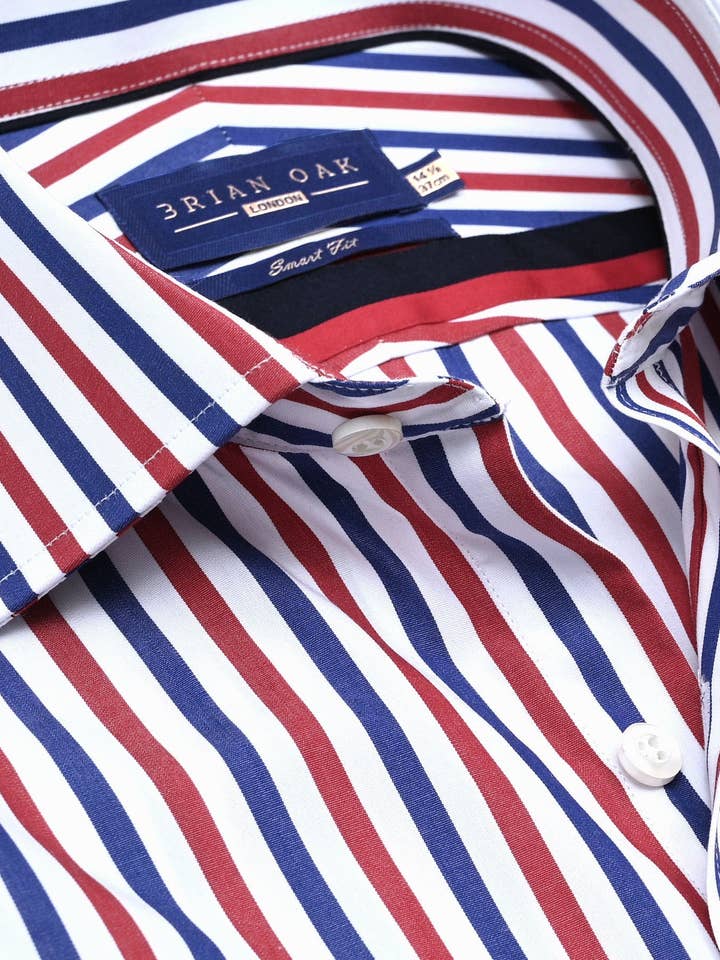Kongeblå og rødstribet formel skjorte for engroshandel hos Brian Oak Limited