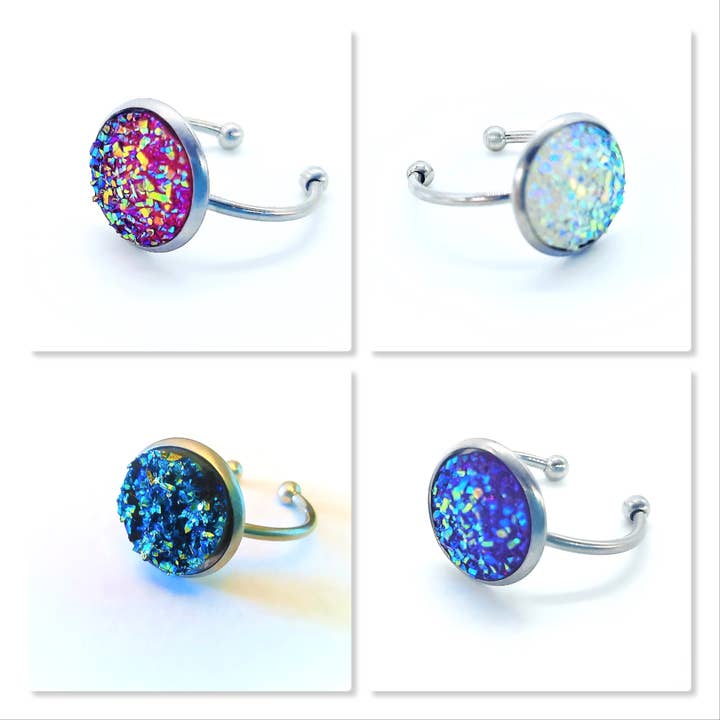 Bagues de manchette en pierre Druzy irisée, pierre de 12 mm pour la vente par JEMS of the Sea