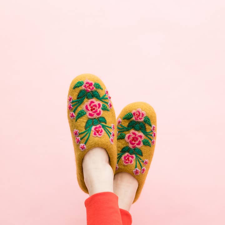 Mustard Secret Garden Slippers for wholesale on Faire1