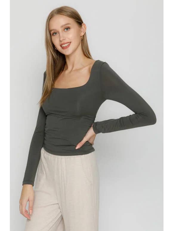 Final Touch - Wholesale Knit Top - Women's - Double Layered Square Neck Basic Top - T1710945