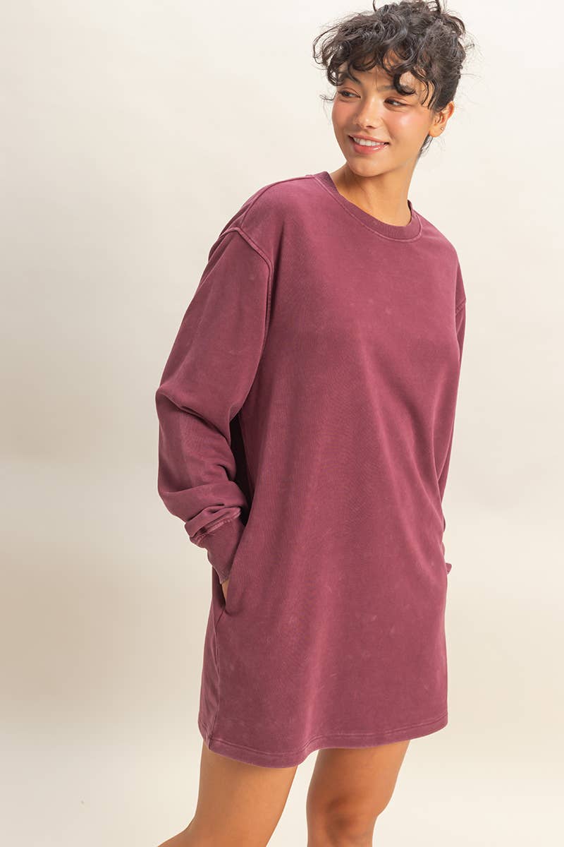 HYFVE – wholesale Dress – Women's – Mineral Washed Oversized Mini Sweatshirt Dress53