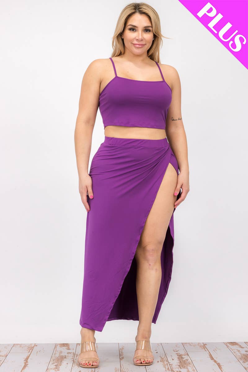 CAPELLA APPAREL - Wholesale Top & Skirt Set - Women's - Plus Size Crop Cami & Split Thigh Maxi Skirt Set15