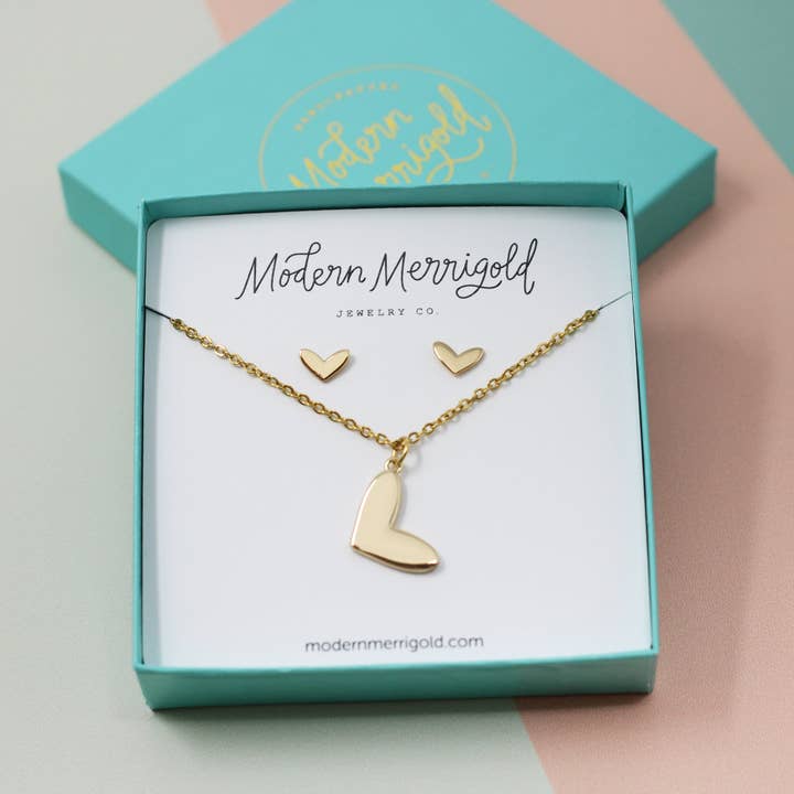 Heart Pendant & Earrings Set for wholesale by Modern Merrigold Jewelry Co