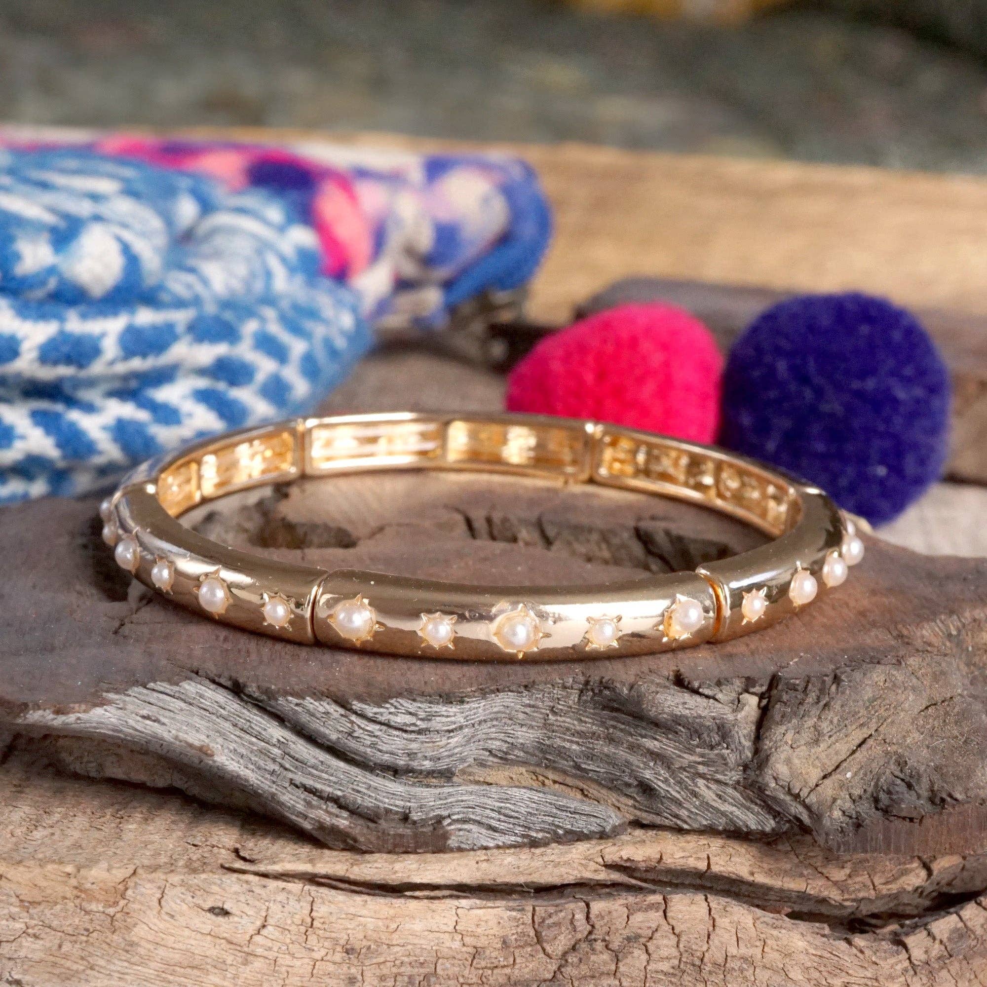 PennyLine inc - Wholesale Bangle Bracelet - Gold-Tone Eternity Stretch Bangle – Pearls, Turquoise, or Crystals20