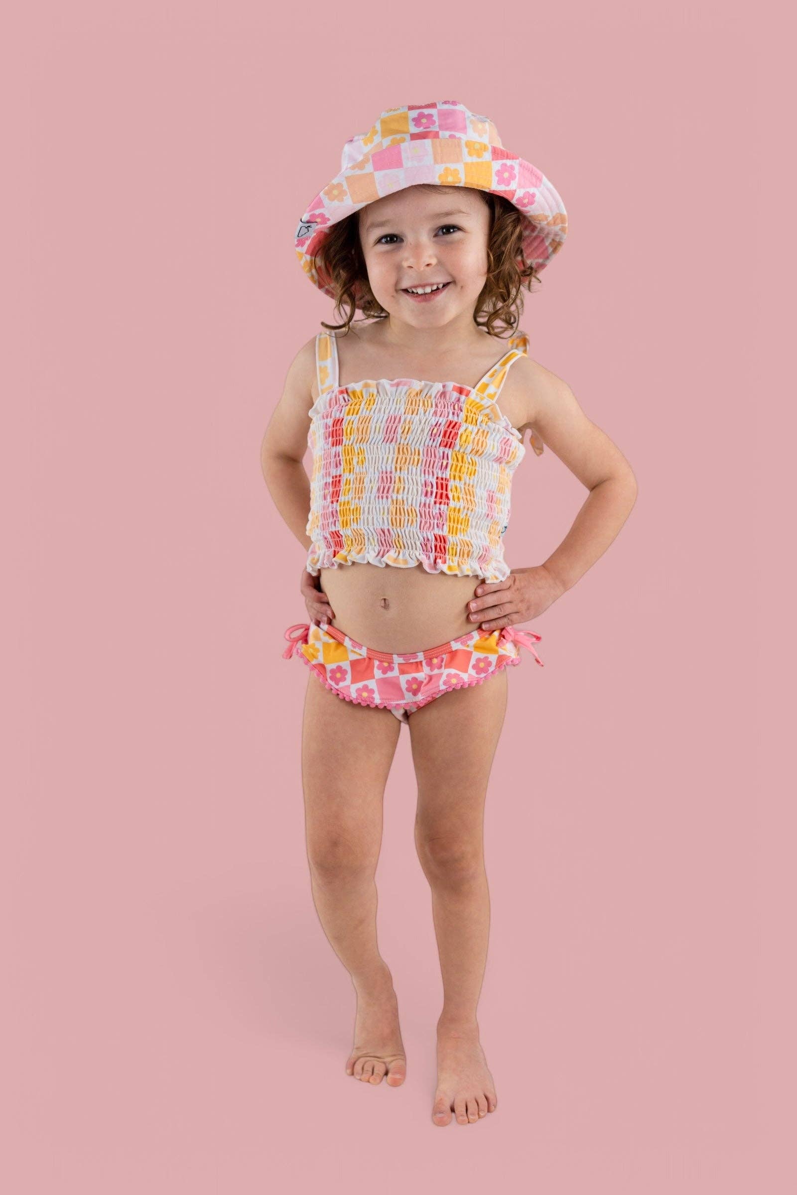 Dream Big Little Co. – wholesale Two-piece swimsuit – Kids – SUMMER SUNSET CHECKERS DREAM SMOCKED TANKINI TWO PIECE SWIM SUIT24