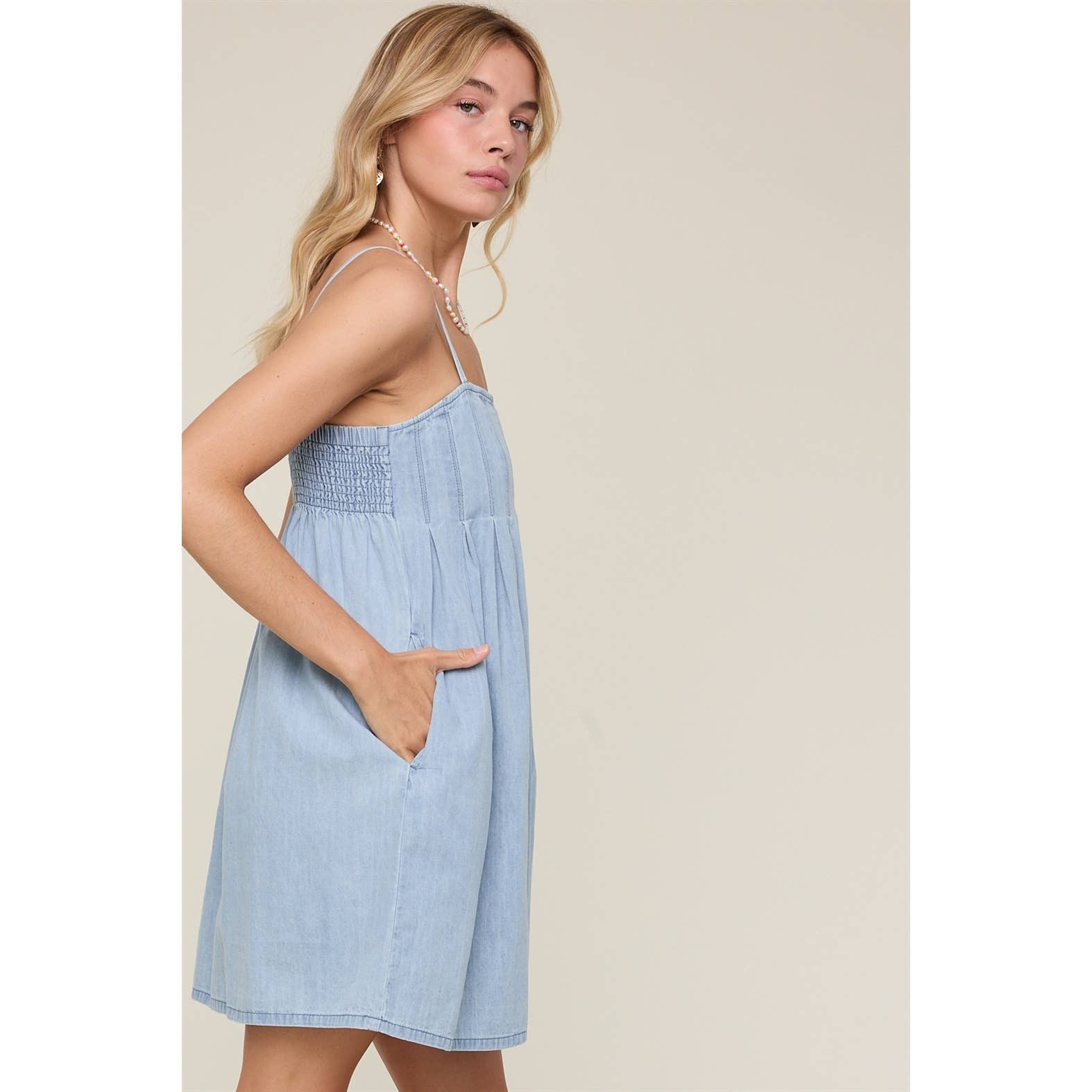 Wishlist Apparel - Wholesale Dress - Women's - PLEATED DENIM MINI DRESS / WL25-117132