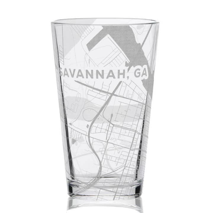 SAVANNAH, GA Engraved City Street Map 16oz Pint Glasses for wholesale by LumEngrave