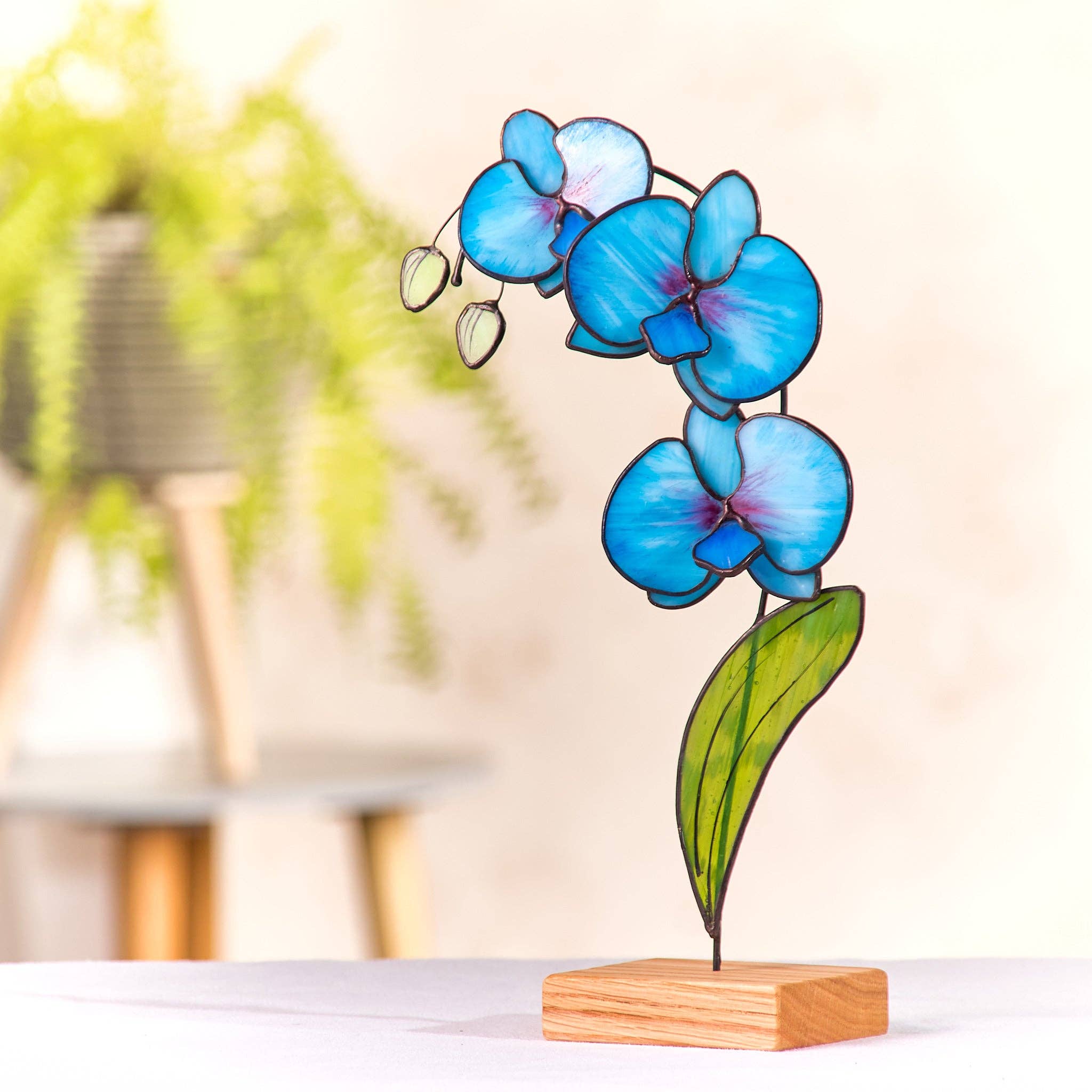 Avalglass - Wholesale Decorative Tabletop Object - Blue Orchid Flower Stained Glass Tabletop2