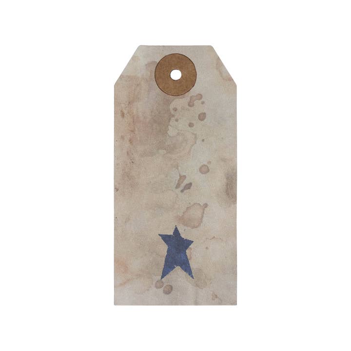 VHC Brands - Wholesale Gift Tag Label - Primitive Star Tea Stained Paper Tag Navy 3.75x1.75 w/ Twine Set of 50