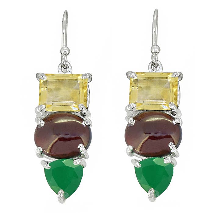 Citrine Garnet Onyx 925 Sterling Silver Dangle Earring for wholesale by Tiramisu