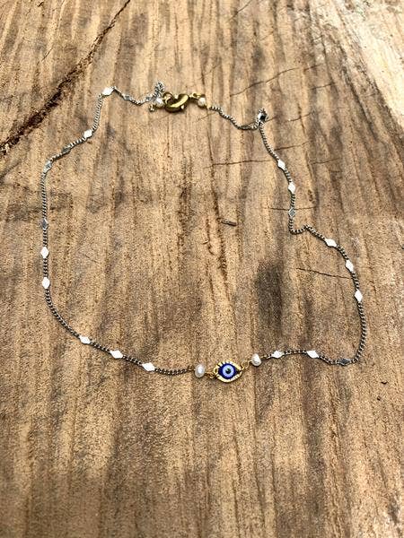 Evil Eye, Medium Blue, Sierlijke Fancy Chain - Sterling Zilver voor wholesale door Laborde Jewelry