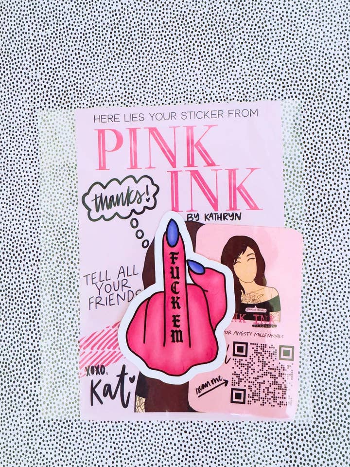 Fuck 'Em långfingerklistermärke för wholesale av Kathryn Chill Collective