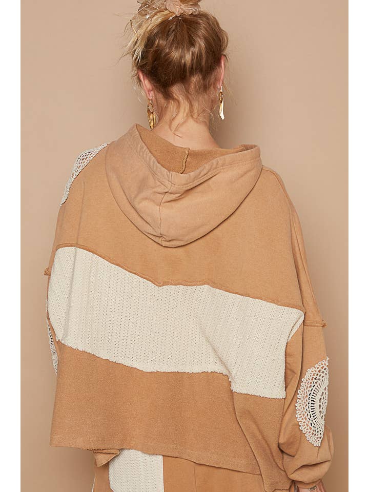 Pol Clothing - Wholesale Hoodie - Women's - Oversize round neck crochet patch frenchterry top SALE