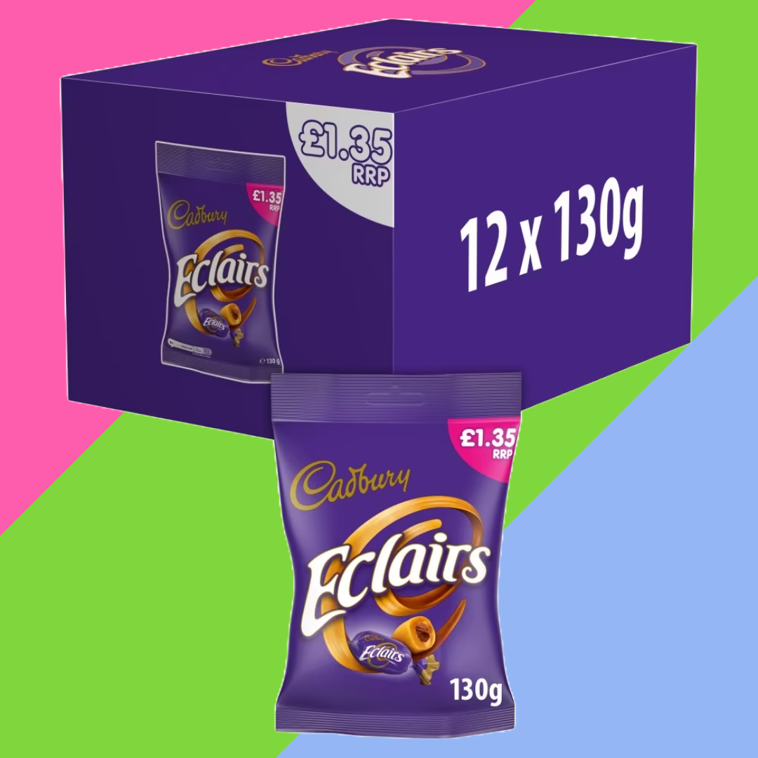 Gaffney's Sweets & Treats Wholesale - Wholesale Chocolate Covered Sweets - Cadbury Eclairs Chocolate Bag 12x130g £1.35 PMP1