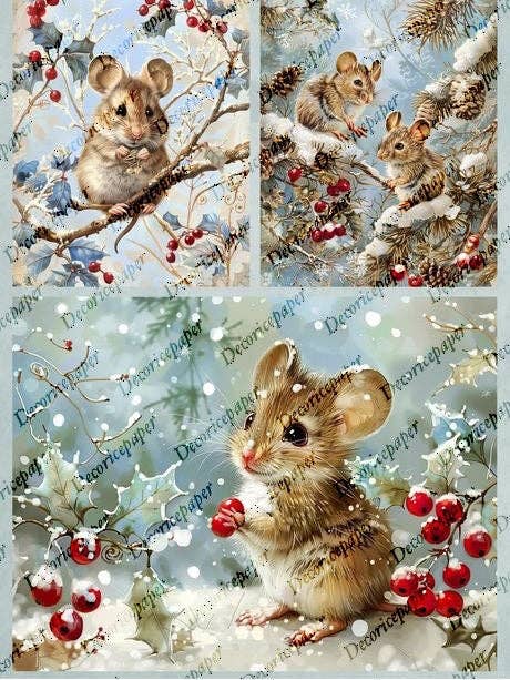 DRP279 - Souris d'hiver - Papier de riz A4 pour la vente par Decoricepaper