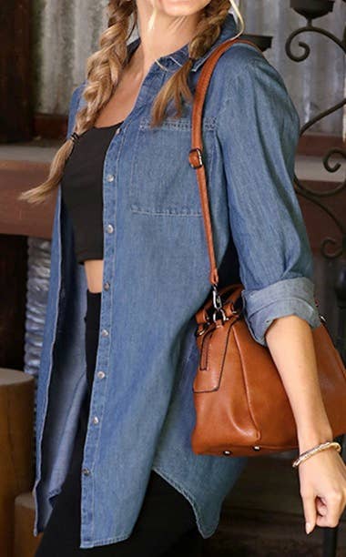 Shop Lev - Vendita all'ingrosso Camicia button down - Donna - Camicia abbottonata in denim chambray a maniche lunghe da donna2