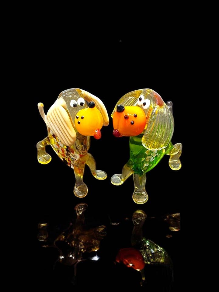 Naturally Colored Glass Figurine - Handcrafted - Dog W Marble Pattern Body for wholesale by Glass by Iness