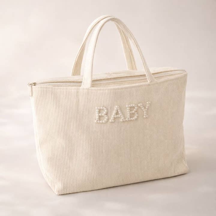 Corduroy Cream BABY Pearl Tote Bag for wholesale by Cloth N Card