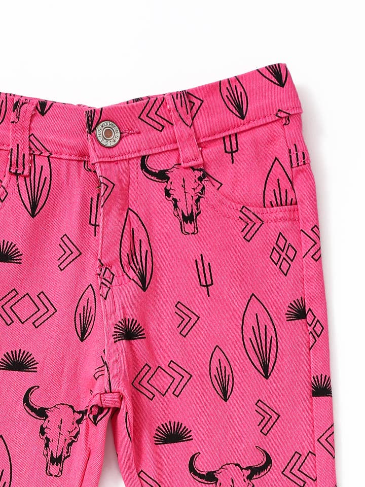 sassy kids palace - Vendita all'ingrosso Jeans - Bambini - Jeans a zampa d'elefante Pink Cow Western per ragazze1