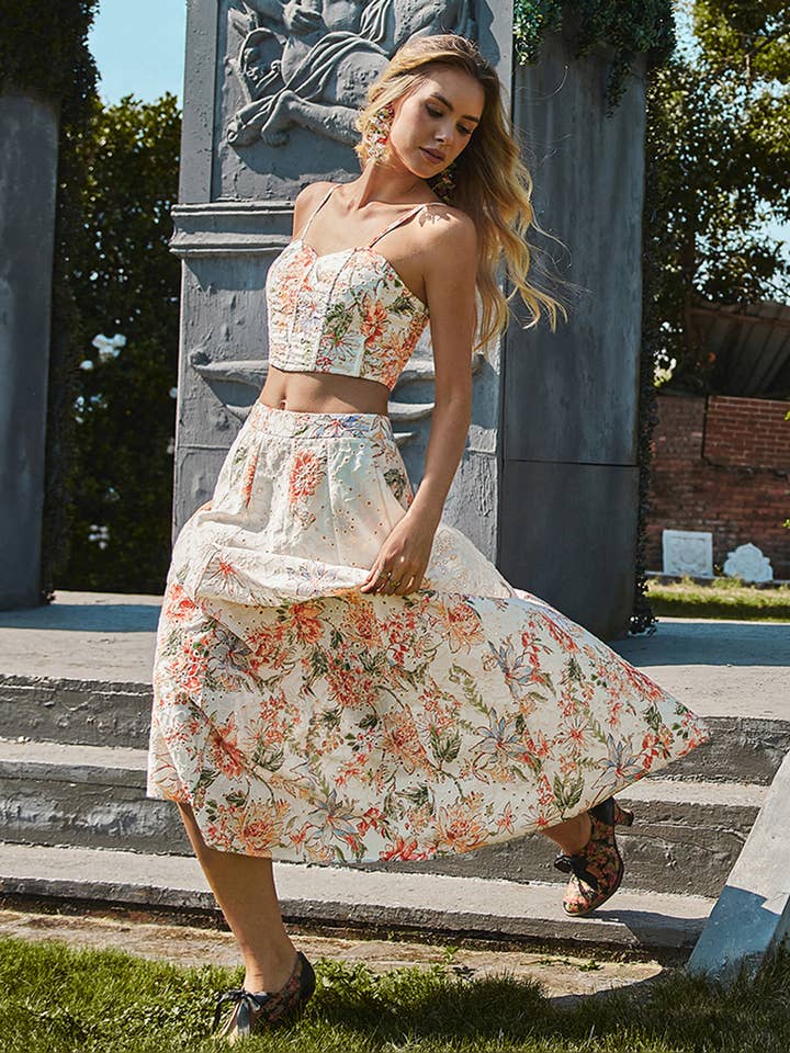 Premium Embroidered Floral Maxi Skirt for wholesale by 1 Fashion