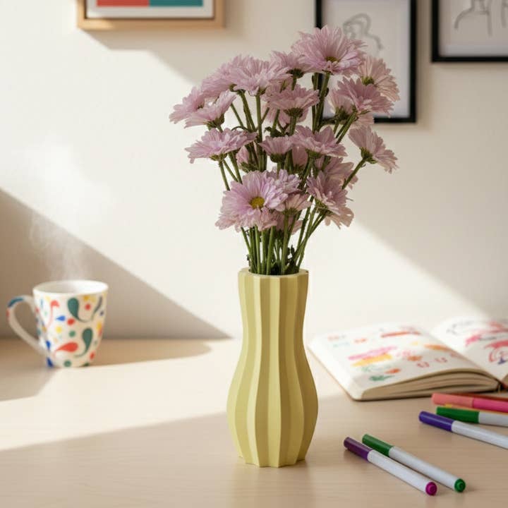 Curvy Ribbed Flower Vase | Modern Vibrant Home Decor for wholesale by Eli.C Studio