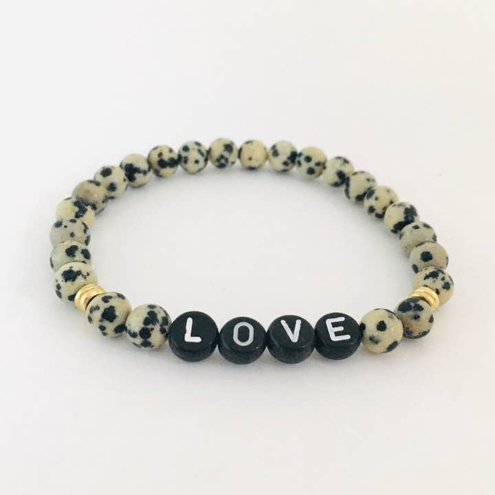 Inspirational Word Dalmatian Jasper Bracelet for wholesale by HL Stacks