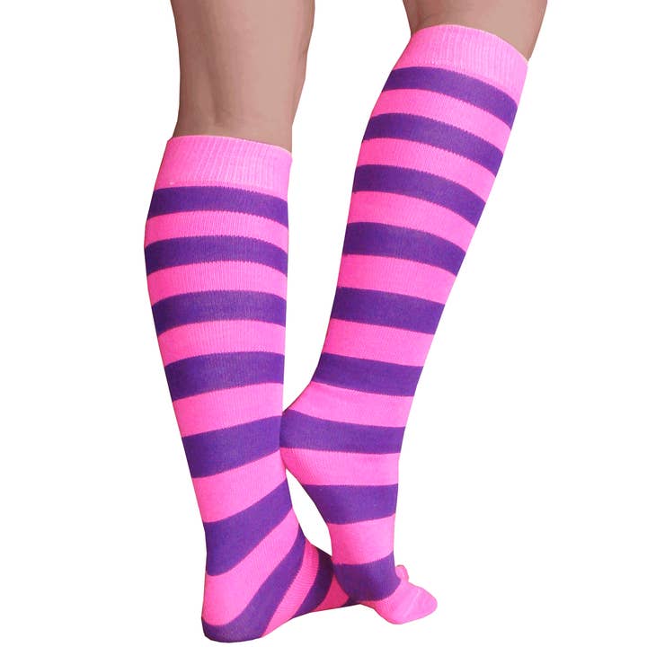 Neon Pink/Purple Striped Socks for wholesale by Chrissy's Socks